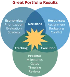 Image- great portfolio results categorized into economics, decisions, resources, tracking, execution and process