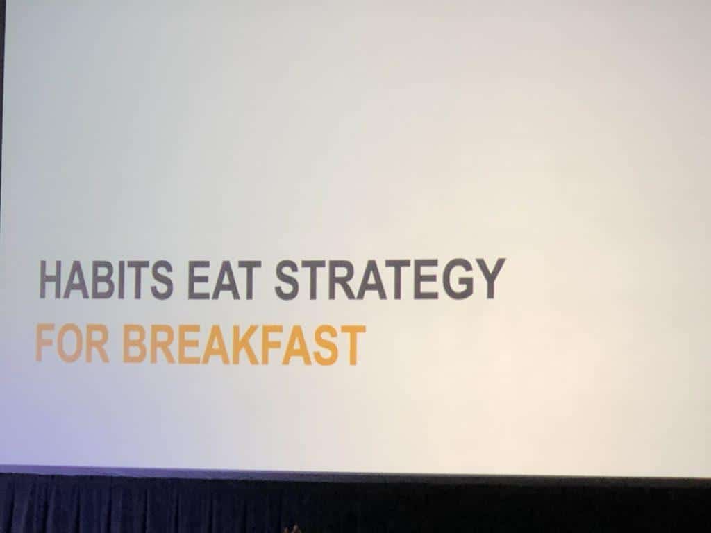 Slide from the Lean Startup Conference showing Habits Eat Strategy for Breakfast