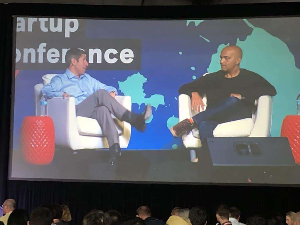 Startup Conference, 2 men on stage talking