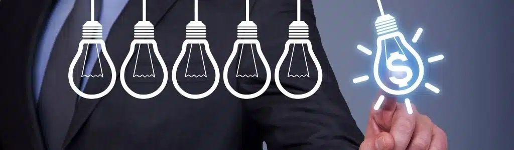 Making uncertainty your friend in forecasting and goal setting. Image shows alignment of light bulbs with a $ in last bulb that is showing as goal.