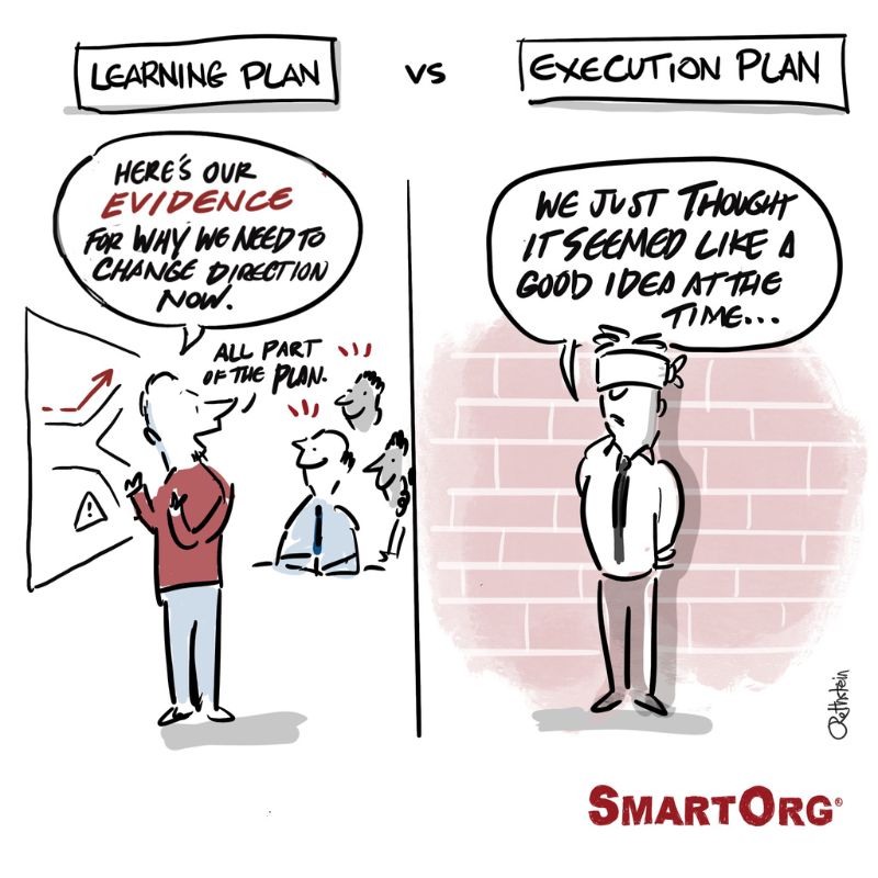 Cartoon showing 2 panels: Learning Plan vs. Execution Plan